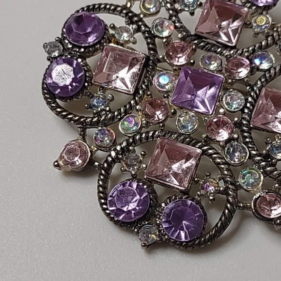 Pretty Purple And Pink Rhinestone Vintage Brooch - Picture 7 of 16